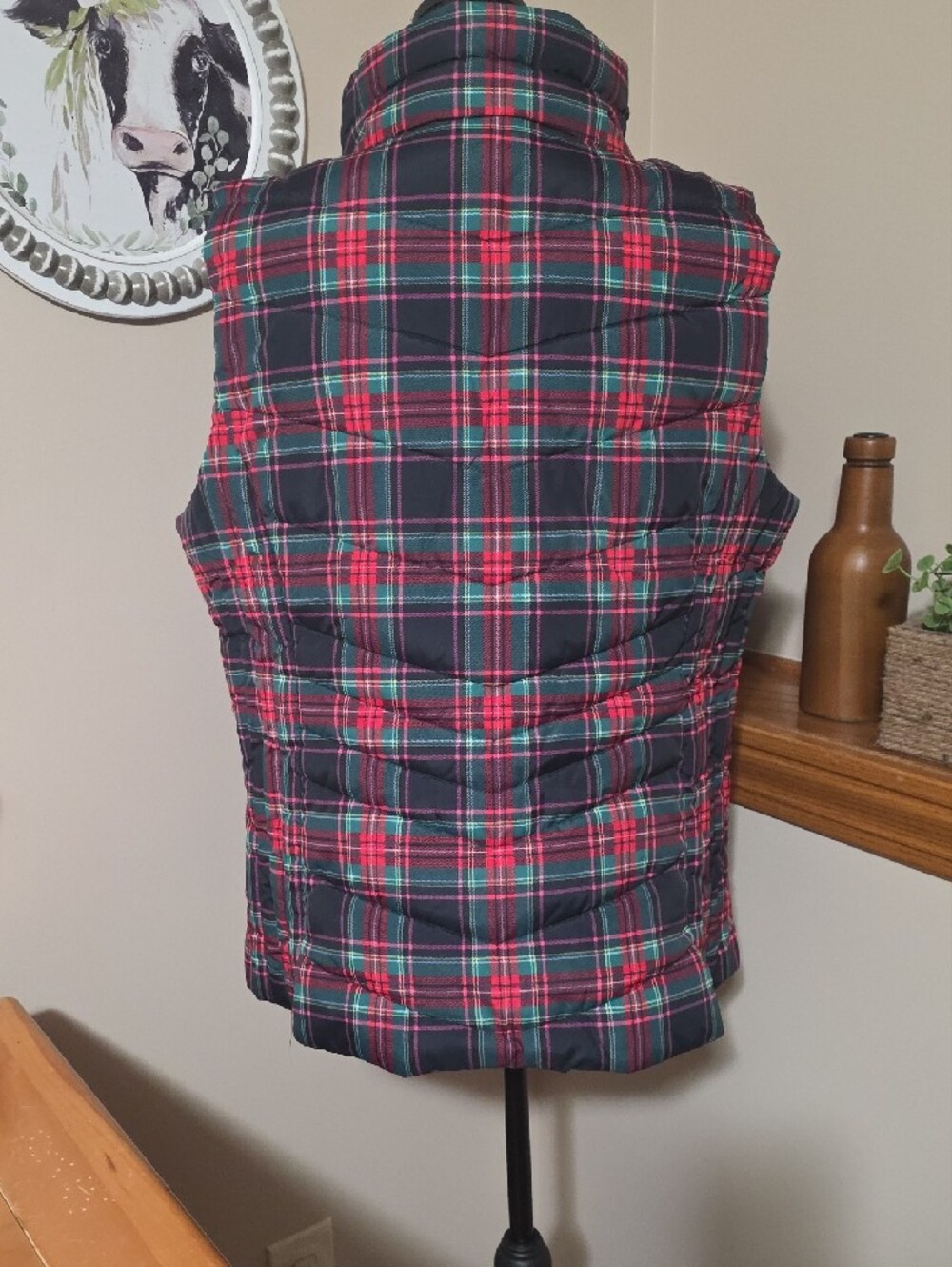 Talbots Plaid Quilted Vest - Red, Green & Black - Picture 5 of 8